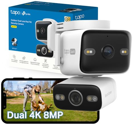 Tapo C575D 4K 3MP Dual-Camera Pan/Tilt Outdoor Security Camera CCTV Camera | Dual-Lens, 170° Wide Angle, 18× Zoom, AI Person/Pet/Vehicle Detection, Smart Tracking, Color Night Vision, PoE/DC Power, IP66