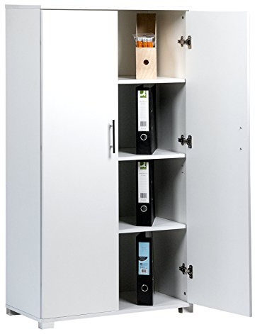 MMT Furniture Desings Ltd White Storage Cabinet Locking 2 Door File Cabinet Organiser Cupboard Adjustable Shelves Bookcase
