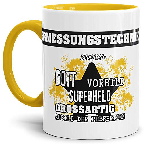 Tassendruck Berufe-Tasse Bedeutung Eines Vermessungstechniker Innen & Henkel Gelb/Job/Tasse mit Spruch/Kollegen/Arbeit/Witzig/Mug/Cup/Geschenk-Idee/Beste Qualität - 25 Jahre Erfahrung