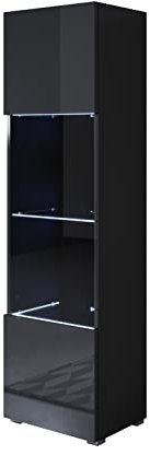 MB Muebles Bonitos | Vitrinenschrank Luke V6 | Breite 40 x Höhe 167 x Tiefe 29 cm | Glänzendes Melamin | Mit Standardfüße | Schwarz