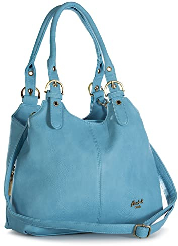 Mabel London Womens Multiple Pockets Handbag - Medium Size Multi Compartments Bag with a Long Shoulder Strap - AMELIA (Baby Blue)