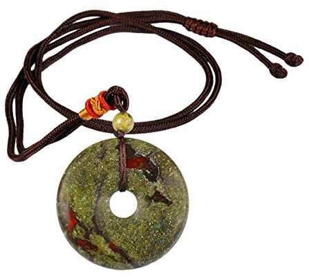 mookaitedecor Münze Donut Stein Halskette für Frauen und Männer, Unisex Glücksbringer Amulett Anhänger mit Kette 32-34 Zoll