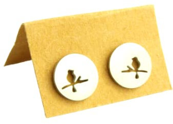 Edelstahl Ohrstecker Vogel Spatz auf Zweig Ast Baum Kreis rund Scheibe Stecker silbern Ohrringe