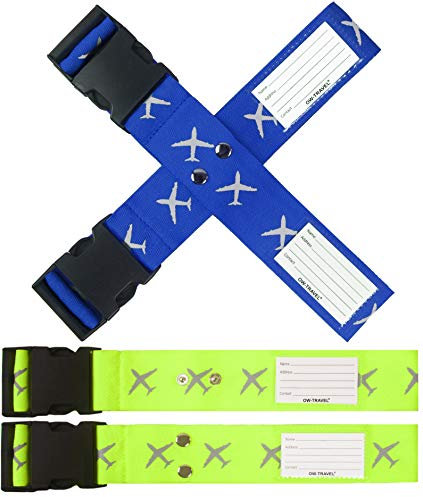 OW-Travel Kofferband Gurt Kreuz Schwerlast Personalisierter Koffergurt Kreuz mit Adressschild. Luggage Strap Gepäckgurt Koffer Gurt Kofferbänder Koffergurte Farbig Koffer Gurt 2 Stück Blau Gelb