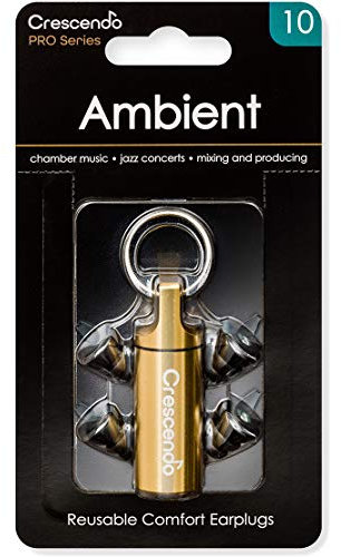 Crescendo PRO Ambient Earplug für Schlagzeugspielen (Drumming) mit 10 dB Lärmschutz, Silikon, Schwarz, Modern, Breit, Wiederverwendbar, Paar
