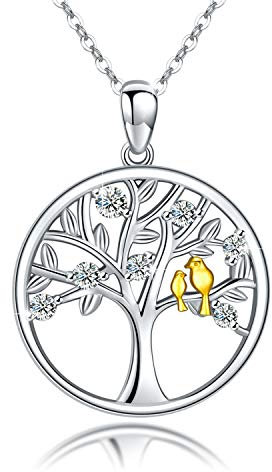 TANGPOET Lebensbaum Kette 925 Sterling Silber Vogel und Baum des Lebens Anhänger Halskette Valentinstag Schmuck Geschenke für Damen Mädchen Frauen