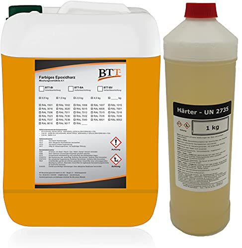BTT-BA Epoxidharz Bodenbeschichtung RAL 1006 für 50m² Außen Fliesenlack Betonfarbe Estrichfarbe Balkonfarbe Betonplattenfarbe Terrassenfarbe Gehwegfarbe Gießharz Epoxy