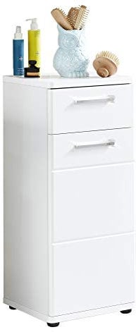 trendteam smart living - Monte - Standschrank - Weiß/Weiß Hochglanz - 1 Schublade und 2 Fächer - (BxHxT) 37 x 87 x 34 cm - chromfarbene Griffe - Kratzfest