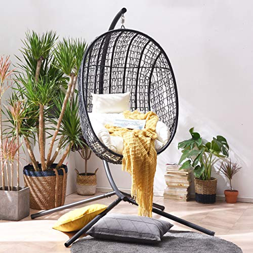 Cherry Tree Furniture Azura Black Hanging Egg Chair, Patio Swing Chair