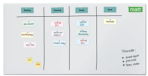 SIGEL GL525 Großes Premium Glas-Whiteboard 200x100 cm super-weiß, matt - nicht spiegelnd, SGS geprüft, einfache Montage, incl. 2 starke Magnete, Glas-Magnettafel Artverum