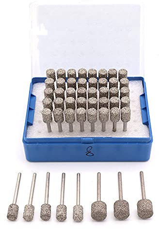 5 Stk. 3 mm Schaft Gelöteter Diamantschleifkopf Zylindrischer Stein Feile Jade Peeling Flacher Kiefer Stein Gravur Schnitzwerkzeuge Eine Nadel, Körnung 46, 3x6 mm