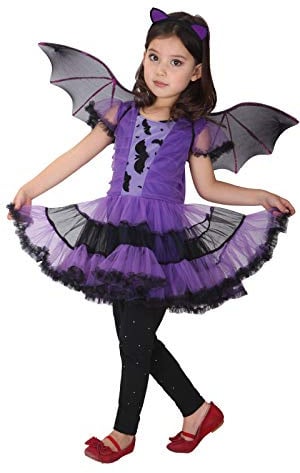 GEMVIE Déguisement Chauve-Souris Fille Costume Vampire Chauve-Souris Cosplay Halloween Toussaint Carnaval Soirée Robe Tutu pour Fille