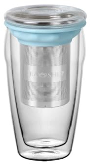 TEA SHOP - Taza de Té o Infusiones - Taza All in One Jumbo Sky - Taza de Cristal Termorresistente con Infusor de Acero Inoxidable - 400 ml - Turquesa