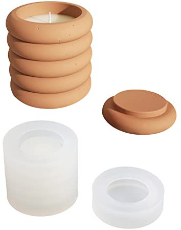 BOOWAN NICOLE Beton Kerze Glas Form mit Deckel Zement Aufbewahrungstopf Silikonform DIY Pflanzgefäß Making Tools