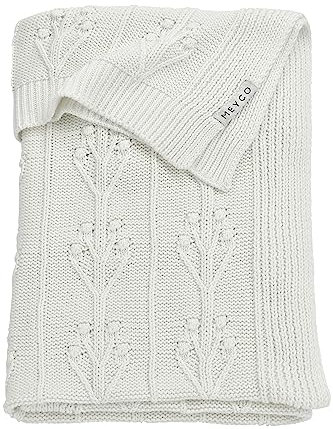 Meyco Baby Romantic Flower Babydecke, gestrickte Wiegedecke (aus 100% weicher Baumwolle, vielseitig einsetzbar, einfache Pflege, atmungsaktiv, Größe: 75 x 100 cm), Cremeweiß