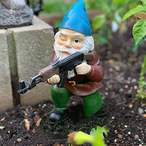 Tirifer Statue de Nain de Jardin Militaire avec Pistolet, Statue de Nain de l'armée, décorations de Jardin pour intérieur et extérieur, terrasse, Cour, pelouse, décoration d'intérieur