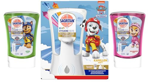 Sagrotan No-Touch Kids Starter Set inkl. 1 x 250 ml Nachfüller Kamille, 1 x 250ml Nachfüller Wildbeere & 1 x 250 ml Nachfüller Apfel
