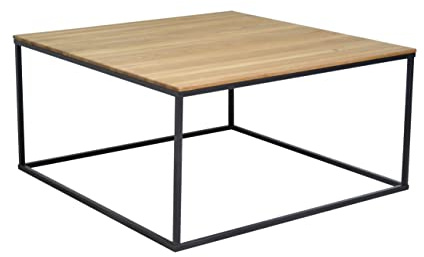 Casa Vital Couchtisch Narnia 2, quadratische Form, 75x75x40 cm, braun und schwarz, Tischplatte Eiche massiv, geölte Oberfläche, Metallbeine