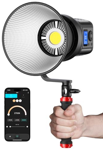 RALENO Luce video a LED da 80W, doppia temperatura di colore, controllo tramite app, luce fissa, luce diurna 3200K-5600K, CRI 95+, dimmerabile, 1%-100%, modalità doppia potenza, per foto e video