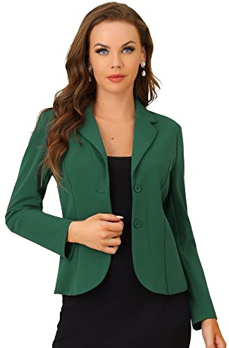 Allegra K Damen-Blazer, Stretch, Reverskragen, langärmlig, Anzugjacke, Büroblazer, dunkelgrün, 42