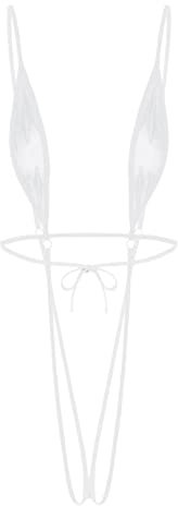 Oyolan Femme Micro Bikini Sexy Transaprent Body String Sexy Mini Maillot de Bain Dos Nu Halter Neck Bikini Type A Blanc Taille Unique