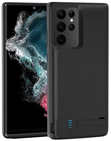 Battery Case for Galaxy S22 Ultra, 5000mah Rechargeable Extended Batteri Charging Pack Cases for Samsung Galaxy S22 Ultra External Backup PowerBank Protective Charger Cover, Black