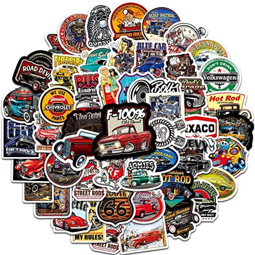 AUCEKO 100 Stück Aufkleber Pack Classic Cars Hot Rod Sticker Set wasserdichte Vinyl Sticker für Laptop Kinder Autos Motorrad Fahrrad Skateboard Gepäck Koffer Computer Aufkleber Graffiti Decal