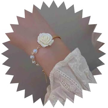 Yienate Bracciale vintage con rose di perle bianche barocche Bracciale polso con fiore Perla Catena a mano floreale Piccola farfalla di cristallo Bracciale con perle Slave Gioielli per donne