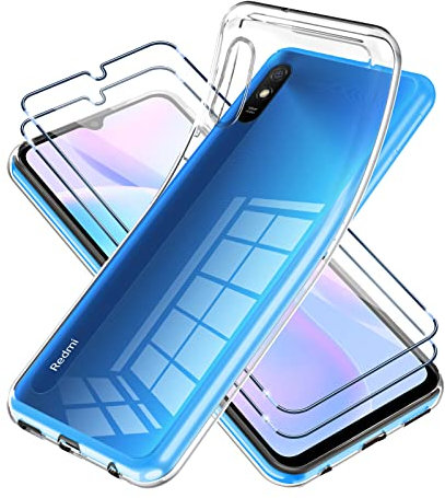 Vauki Hülle für Xiaomi Redmi 9AT/Redmi 9A mit 2 Stück Schutzfolie, Ultra Transparent Silikon Handyhülle Weiches TPU Durchsichtig Case für Redmi 9A / Redmi 9AT, 9H Gehärtetes Glas (6.53 Zoll)