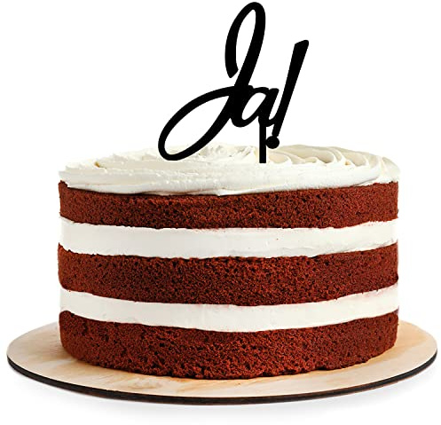 Cake Topper aus Acryl zur Hochzeit | Verlobung | Ja! | Kuchendeko Tortenstecker | schwarz | Kuchendekoration und Tortenschmuck | Hochzeitsgeschenk |100% Made in Germany