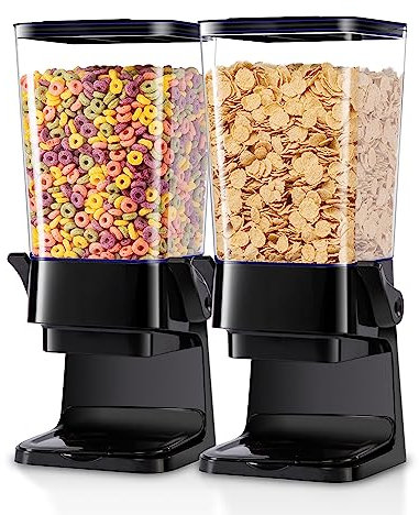 Cereal Dispenser Countertop with lids, 5L Organization and Storage Containers for Kitchen and pantry, Rice Dispenser for Cereal, Beans, Grains, Nuts, Snack,Oatmeal, Dog Food, Bird Seed, Black, 2Pc