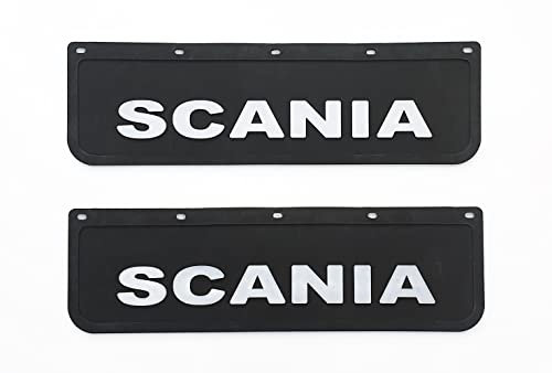 2 pezzi Paraspruzzi Parafanghi in Gomma Dura per Camion SCANIA 60x18 cm Nero con Scritta 3D in Rilievo