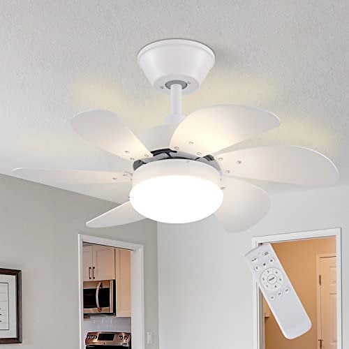 Homefire Ventilador de techo con luz y mando a distancia Silencioso - Lámpara de techo Salón 6 aspas Ventilador de techo temporizado Verano/Invierno Para Dormitorio Cocina Comedor/Blanco-no Bombilla