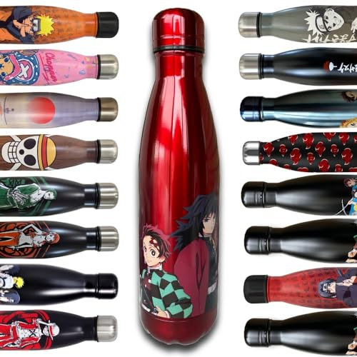 Homadict - Bouteille Isotherme Demon Slayer - Gourde en acier inoxidable - Tanjiro & Giyu - Maintien Chaud et Froid 12h - Sport, Voyage, Quotidien - 500ml - BPA Free - Licence Officielle