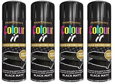 PNJB, Matt Black Color Aerosol Spray Paint Can 250 ML, Fast Dry Excellent Coverage Adhesion- BLACK MATT Spray Paint Auto DIY Purpose Color Aerosol (4 Pcs)