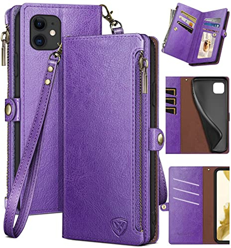 XcaseBar compatible with ‌iPhone 11 6.1 Wallet case with Zipper Credit Card Holder【RFID Blocking】,Flip Folio Book PU Leather Cover Shockproof Phone case Women Men for Apple 11 case Purple
