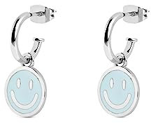 SINGULARU - Smiley Sky Enamel Creolen. Messing mit Rhodium-Beschichtung und Emaille. Schmuck für Damen.