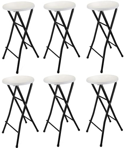 DRULINE 70 cm 6X Klappbarer Barhocker - Stabiler, belastbarer Tresenstuhl, Barstuhl 100 KG, Metall/Kunststoff, Elegantes Design in Schwarz/Weiß, Perfekt für Küche, Bar & Events