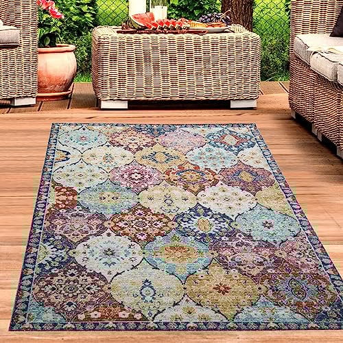 CARPETIA Orientteppiche für drinnen & draußen | pflegeleicht | Ornamente bunt, 140 x 200 cm