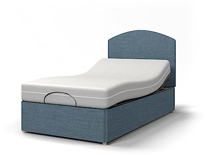 Backcarebeds Majestic Adjustable Electric Bed with Memory Foam Mattress (3ft 6' Large Single - Woven Denim). Adjustable Single Bed Including Base, Rounded Headboard, Mattress & Hand Controls.