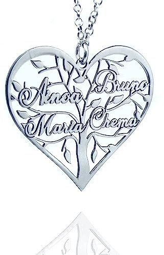 Rincón del Artesano Hecho a Mano Málaga. Collar Árbol de la Vida para Mujer con Nombres Fabricado en Plata de Ley 925/1000. MEdida 30mm. Regalo Día de la Madre. Regalo Navidad. (Corazón Árbol C)