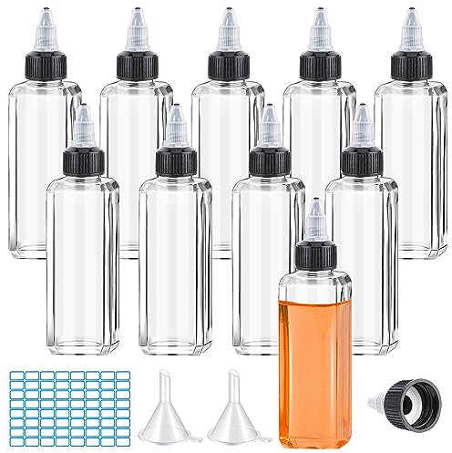 WZYTEU Lot de 10 bouteilles à presser avec bouchon à visser pour ketchup, moutarde, mayonnaise, sauce, huile, vinaigre, avec 1 étiquette et 2 entonnoirs (100 ml)