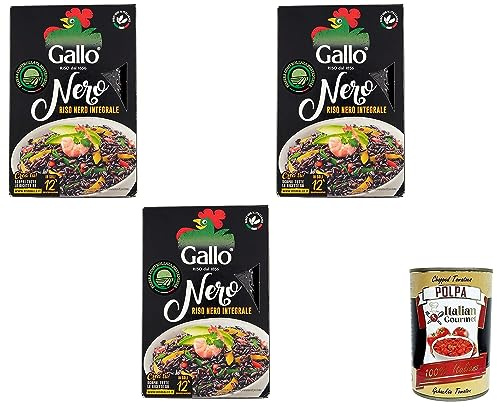 Italian Gourmet Bundle Schwarzer Vollkornreis Nero 3x 500g + Italian Gourmet Polpa Gratis – Italienischer Riso Integrale 100% Italiano laut Verpackung, nachhaltige Landwirtschaft, Reis-Vorrat 1,5kg