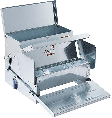 VEVOR Futterautomat 11kg Kapazität Hühnerfutterautomat aus verzinktem Stahl Automatische Geflügel-Futterspender mit Magnetverschluss Futterspender Geflügelfutterautomat Futtertrog