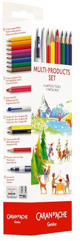 Caran d'Ache 3000.416 Swisscolor Kit multi-produits 16 pièces dans une boîte en métal