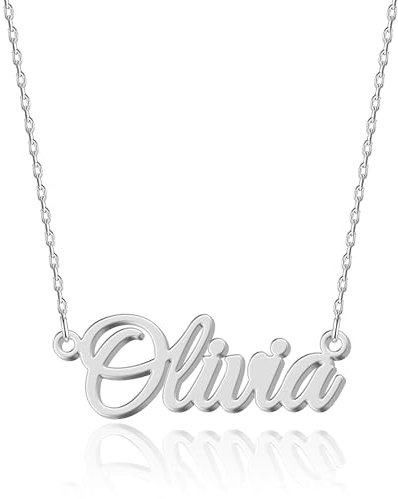 UMAGICBOX Collar de Plata Personalizado con Nombre Olivia - Colgante de Acero Inoxidable Grabado a Medida para Mujeres - Regalo para Cumpleaños, Aniversarios, Graduaciones y Día de San Valentín