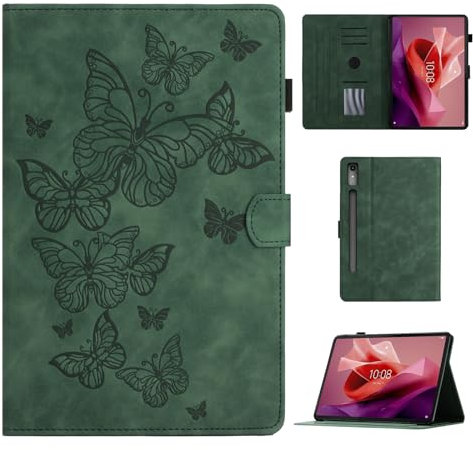 CASAFUNY Funda para Lenovo Tab P12 12.7 Pulgadas Case con Soporte de S-Pen Carcasa con Auto-Sueño/Estela para Lenovo Tab P12 2023, Verde