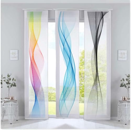 Faizee Möbel Flächenvorhang 245x60 Wellenmuster Blau Gardine Wohnzimmer Schlafzimmer