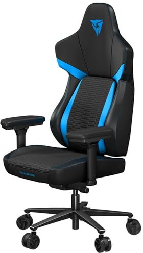 ThunderX3 CORE Racer - Sedia ergonomica da gaming, seduta inclinabile, supporto lombare, poggiatesta in memory foam, poggiapiedi, in similpelle, colore: blu