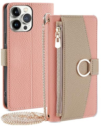 CasurvivePro Custodia a portafoglio per Xiaomi Redmi Note 13 Pro Plus 5G con tracolla magnetica con chiusura lampo, in pelle PU, antiurto, con supporto, colore: rosa